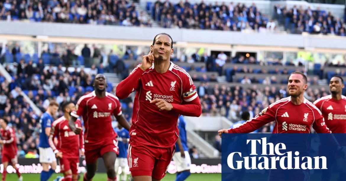 Vergil van Dijk scores late header to secure Liverpool win at Everton’s new stadium